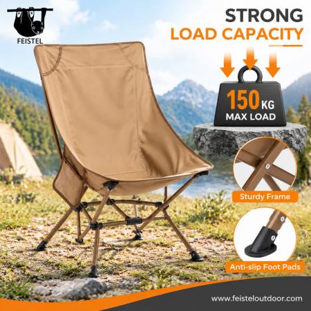 Campingstuhl ohne Armlehnen – Klappbarer Campingstuhl mit hoher Rückenlehne ohne Armlehnen, 7075 Aluminiumgestell, 600D Polyester-Mesh & 150 kg Belastbarkeit 