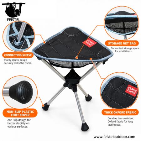 Leichter Campinghocker – 0,65 kg Mini-Klappdreibein-Campsitz mit 7075-Aluminiumgestell, Sitzfläche aus Oxford-Gewebe & Tragetasche 