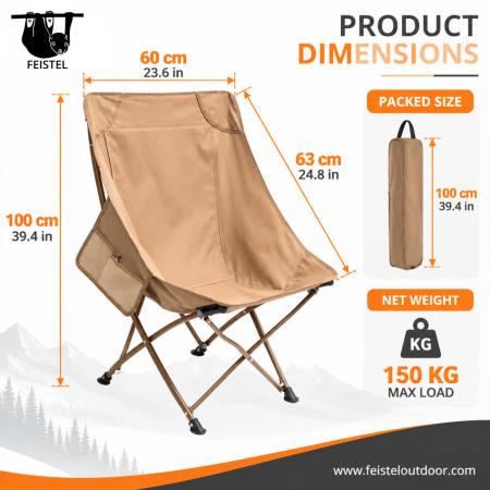 Campingstuhl ohne Armlehnen – Klappbarer Campingstuhl mit hoher Rückenlehne ohne Armlehnen, 7075 Aluminiumgestell, 600D Polyester-Mesh & 150 kg Belastbarkeit 