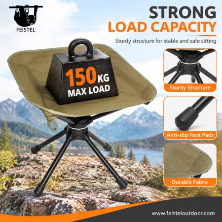 Robuster klappbarer Hocker – Drehbarer Outdoor-Klapphocker mit 150 kg Belastbarkeit, 7075 Aluminiumgestell & Sitzfläche aus 600D Polyester-Mesh 