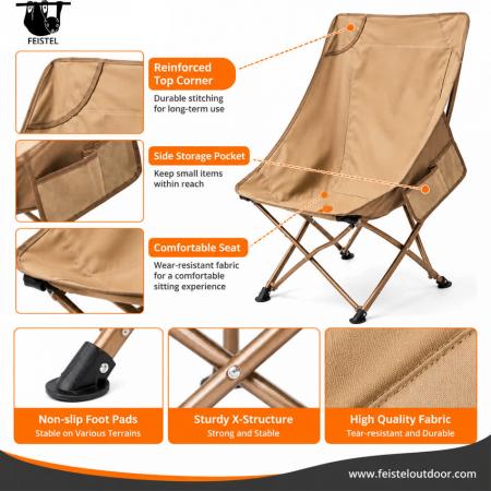 Campingstuhl ohne Armlehnen – Klappbarer Campingstuhl mit hoher Rückenlehne ohne Armlehnen, 7075 Aluminiumgestell, 600D Polyester-Mesh & 150 kg Belastbarkeit 