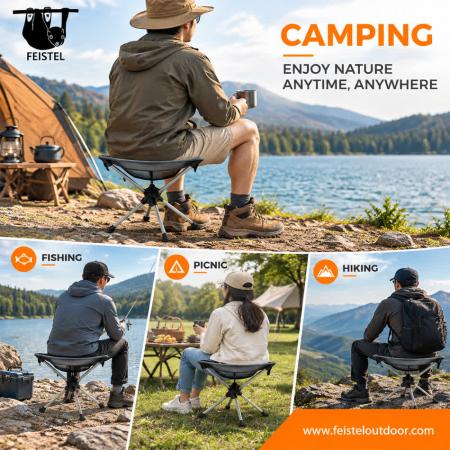 Leichter Campinghocker – 0,65 kg Mini-Klappdreibein-Campsitz mit 7075-Aluminiumgestell, Sitzfläche aus Oxford-Gewebe & Tragetasche 
