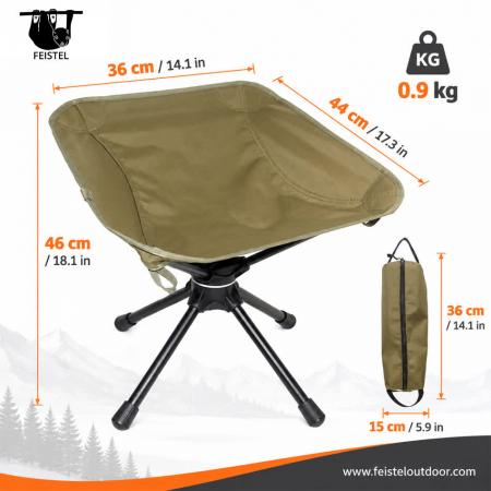 Robuster klappbarer Hocker – Drehbarer Outdoor-Klapphocker mit 150 kg Belastbarkeit, 7075 Aluminiumgestell & Sitzfläche aus 600D Polyester-Mesh 